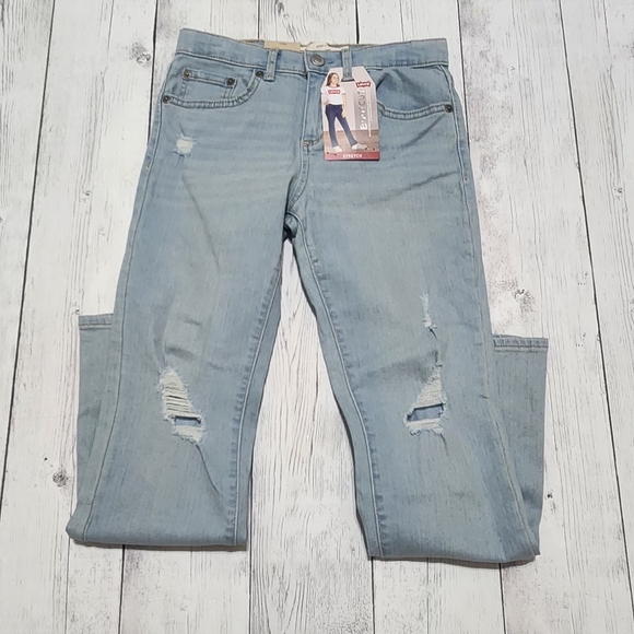 Girls Size 10 Levis Distressed Bootcut Light Wash Jeans With Adjustable Waist - Picture 2 of 4
